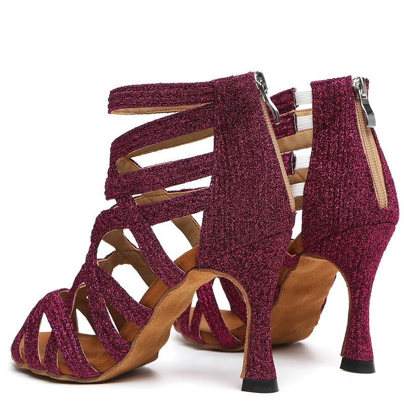 Dance Shoes Latin Gold Sandals For Women Cross straps Comfortable Low heel Square Samba Shoes