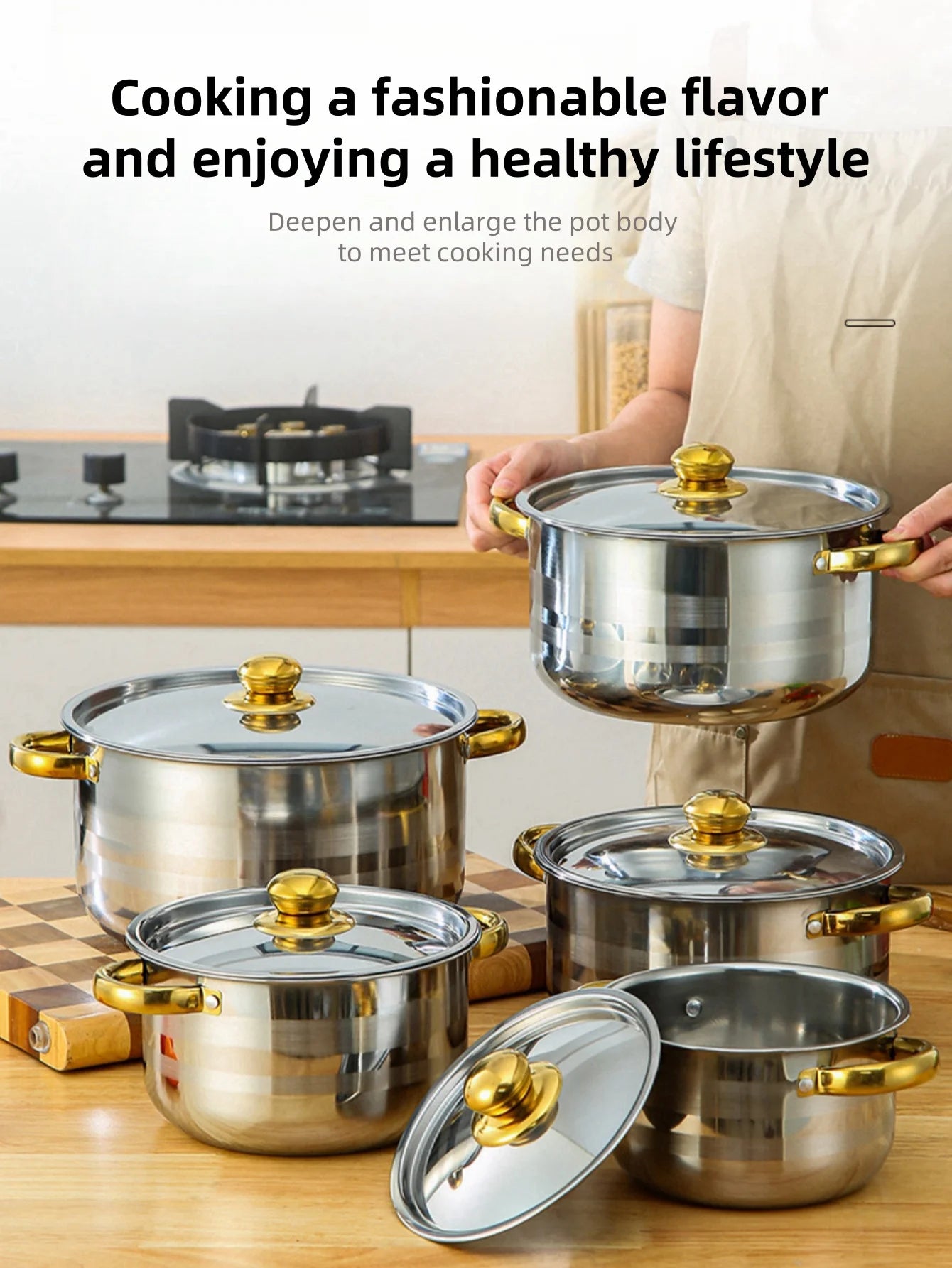 Stainless steel cooking pot with lid