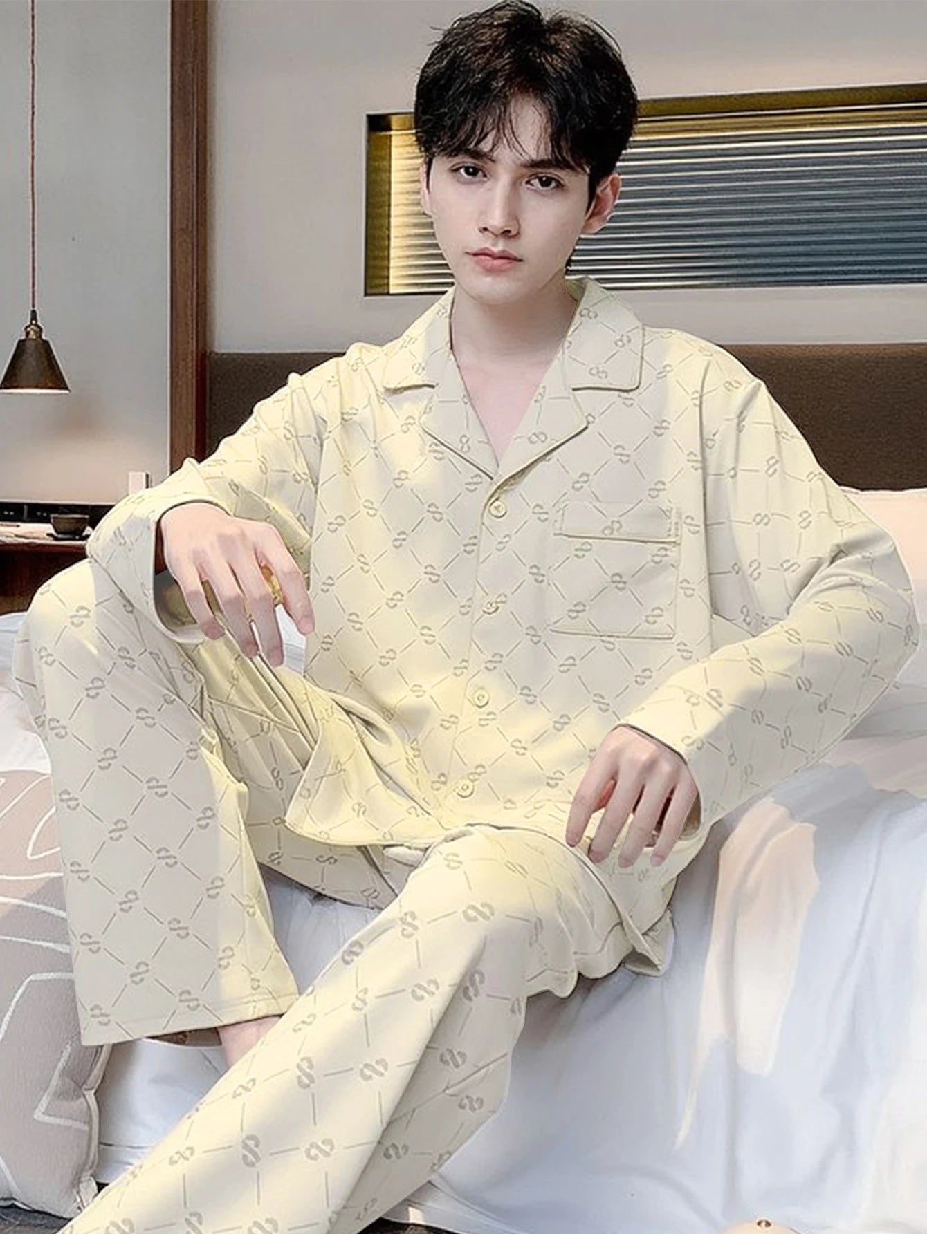 Casual Pajamas for Men, Autumn and Winter Long-Sleeved Set Loungewear
