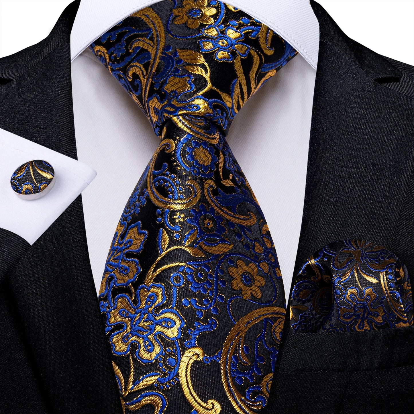 New Classic 100% Silk Men's Ties 8cm Blue Plaid Dot Striped Business Necktie Handkerchief Wedding Party Tie Set