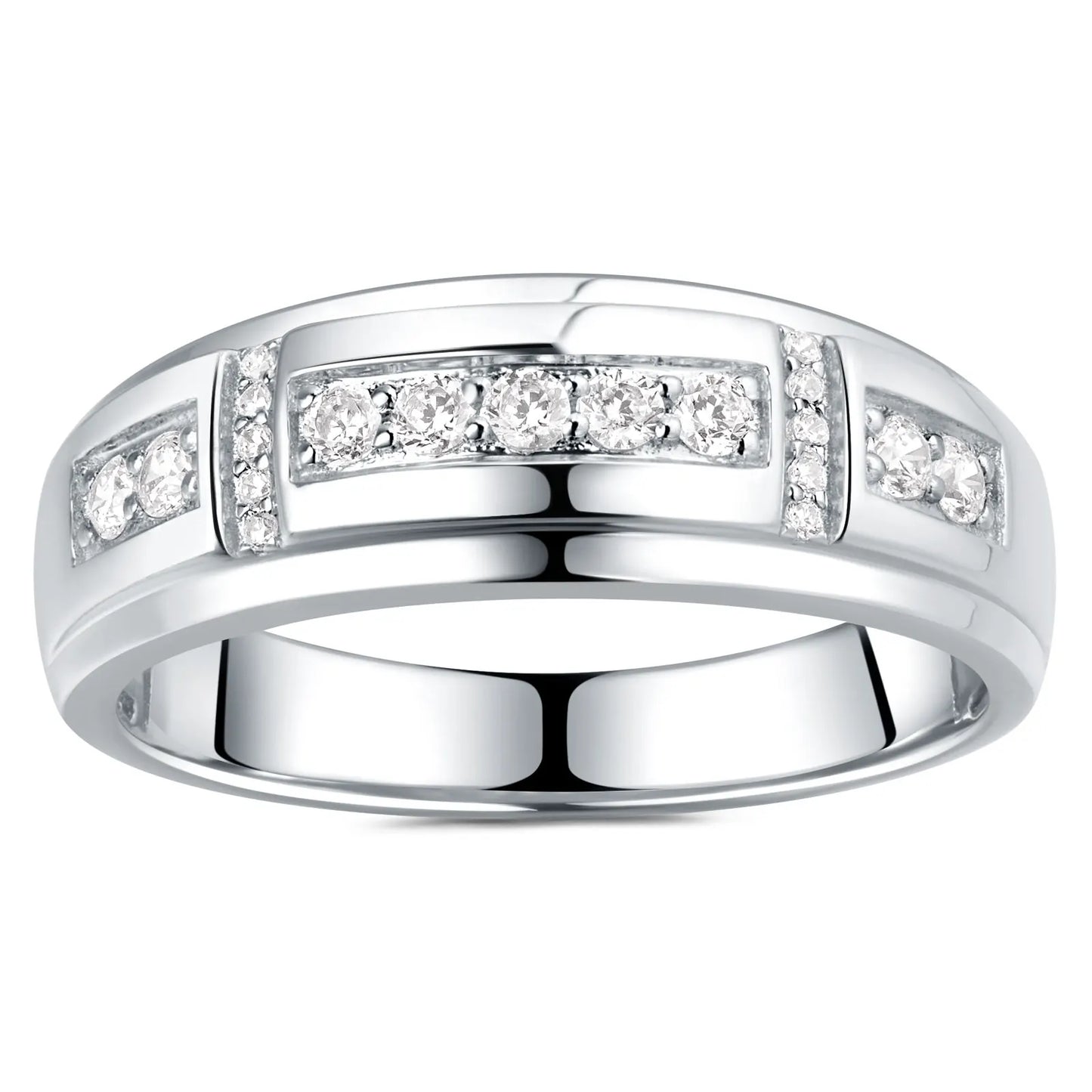 Men Wedding Band 925 Sterling Silver Moissanite Half Eternity Round Engagement Ring