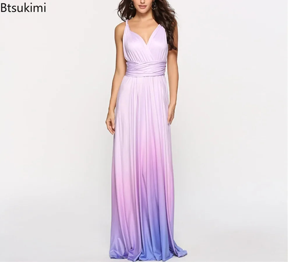 Multicolor Color Maxi Dress for Women Wrap Convertible Cross Bandage Sexy Backless