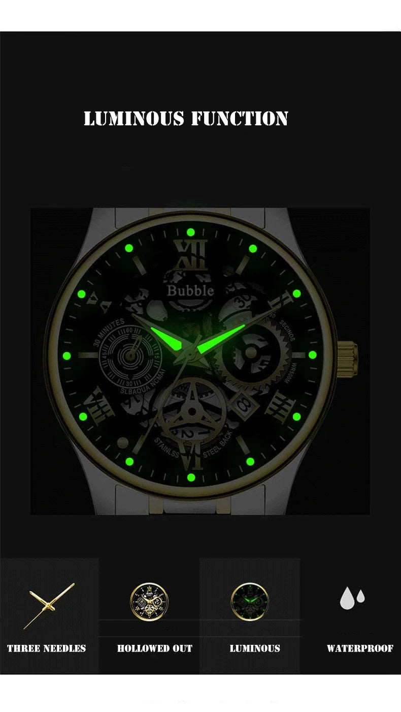 Men's Quartz Watch – Waterproof Hollow Dial, Luxury Style