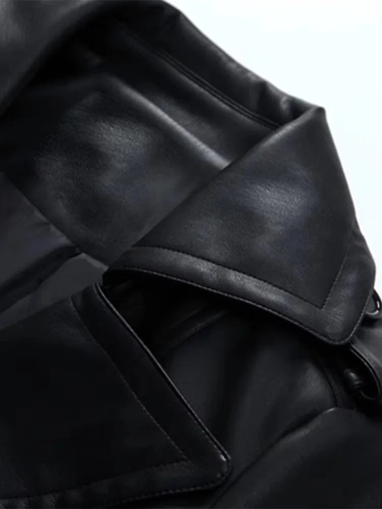 Women Elegant Luxury Fitted Soft Faux Leather Blazer Jacket Double Breasted