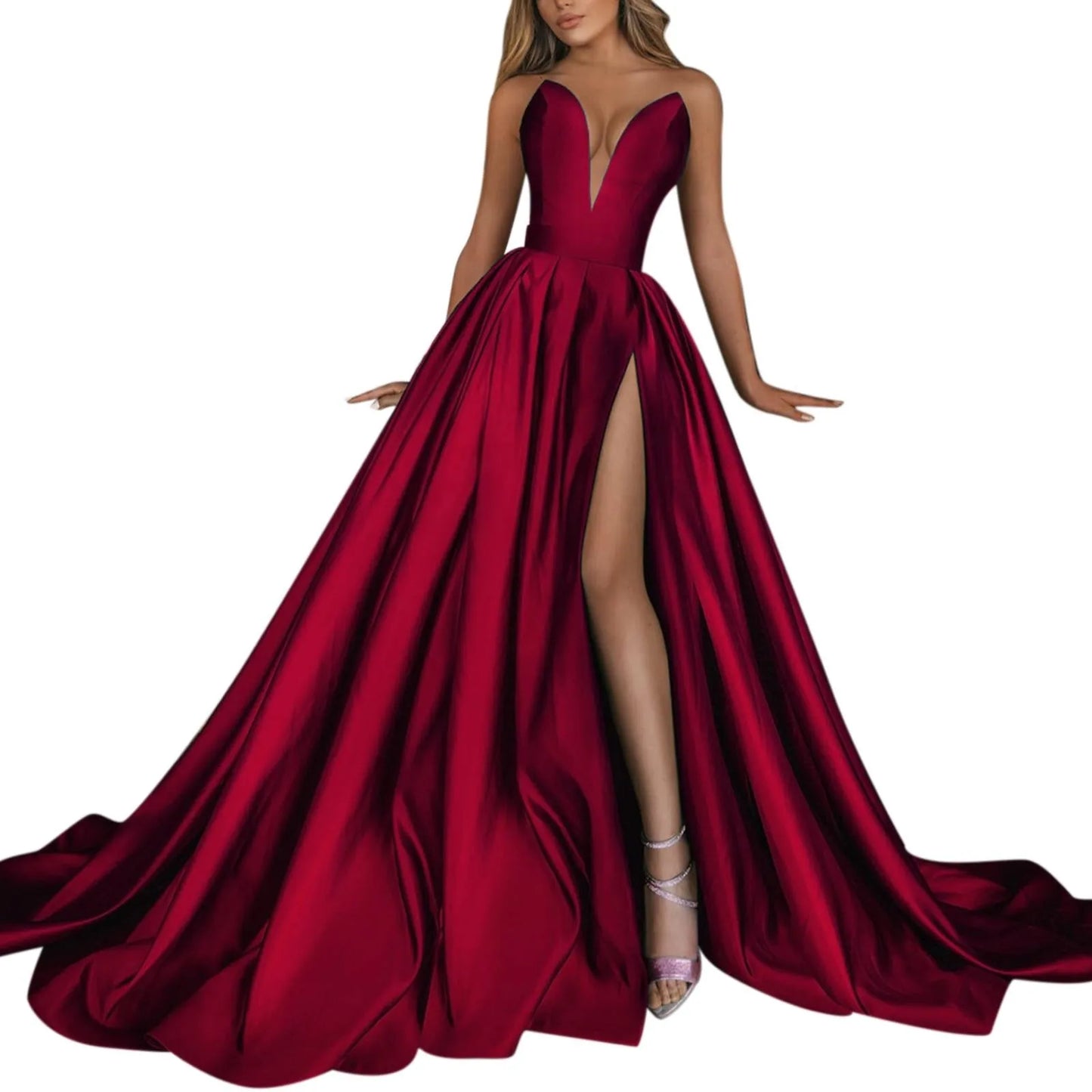 Elegant One Shoulder Sequin Sexy Dress A-Line Dress Solid Color High Split
