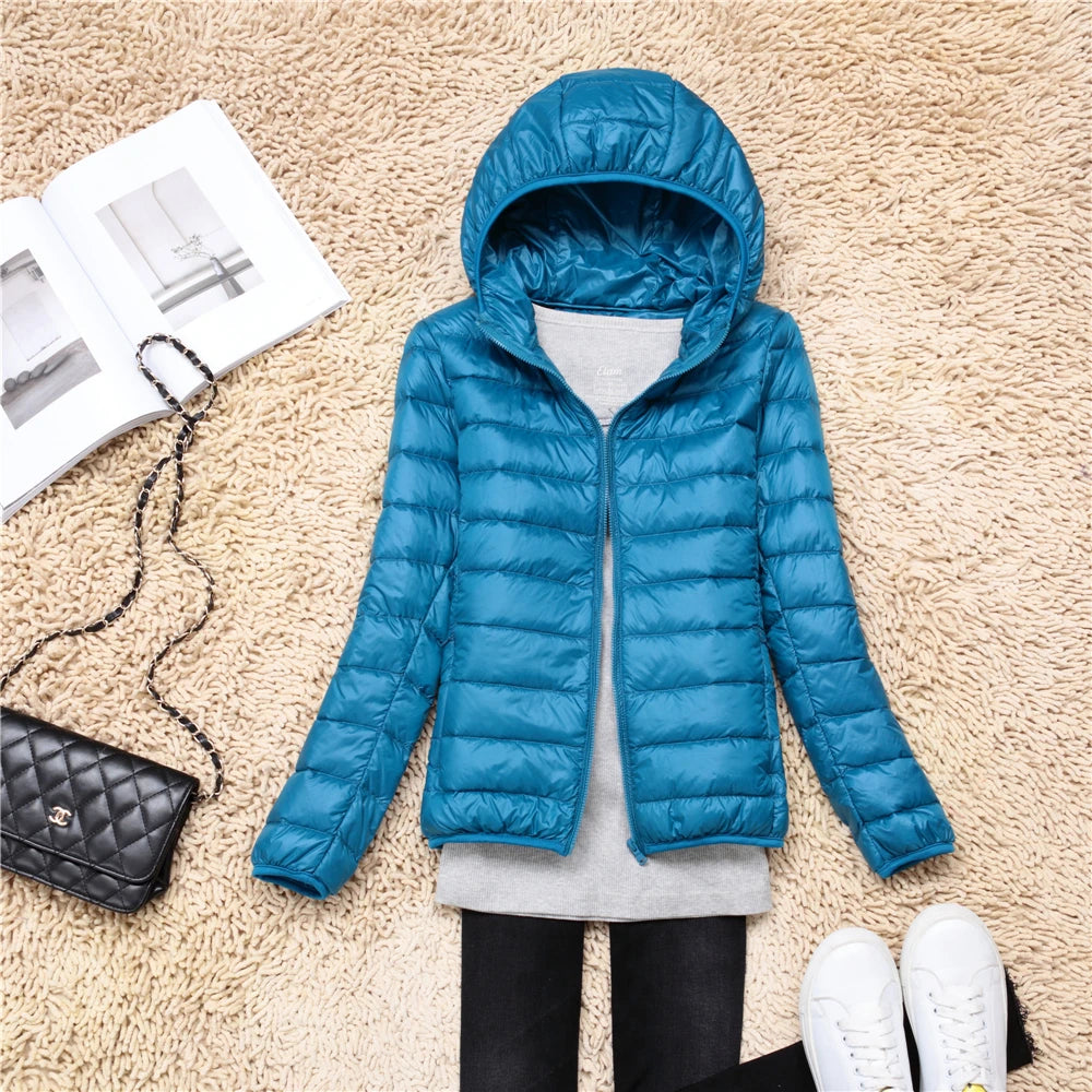 Women Ultra Lightweight Travel Packable Hooded Down Coats Plus Size 5XL 6XL 7XL