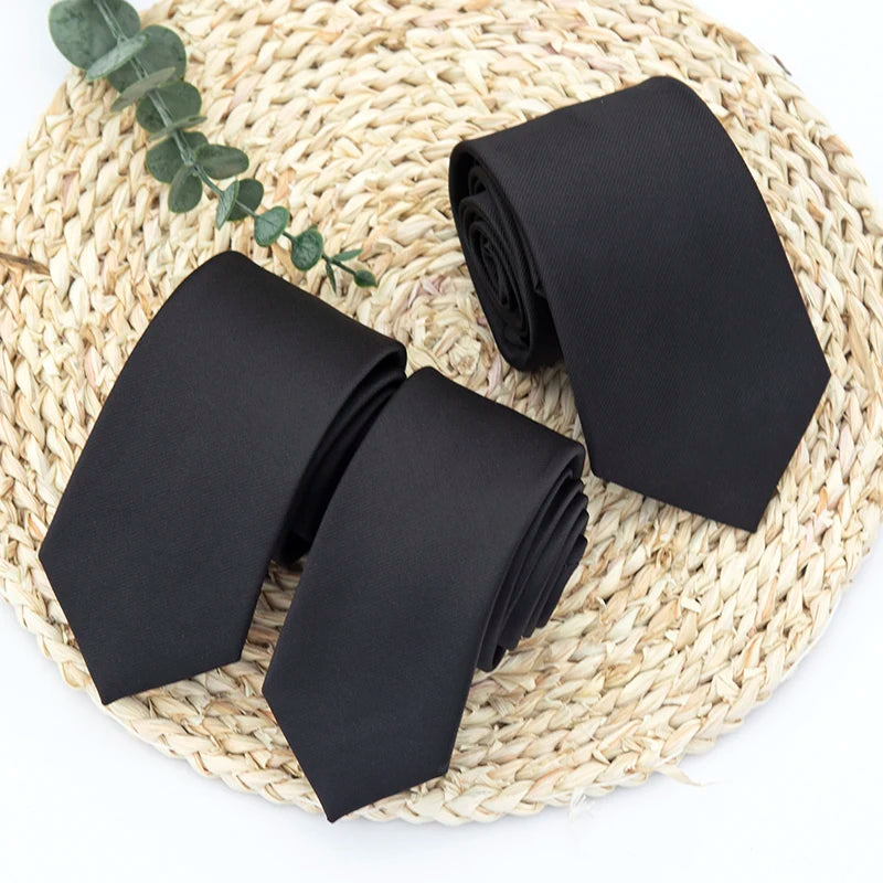 Classic Black Solid Ties for Men High Quality Women Neckties for Wedding Party Business Casual