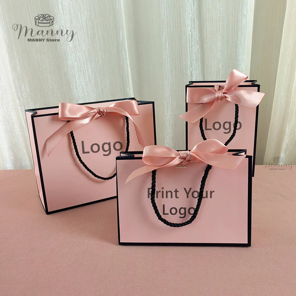 10 Pcs Custom Logo Gift Bag Packaging Box For Small Businesses Valentines Day Paper Bag Favors Boxes Wedding Birthday Flower