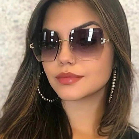 Trendy Polygonal Gradient Women Sunglasses Frameless Cut Edge Sunglasses