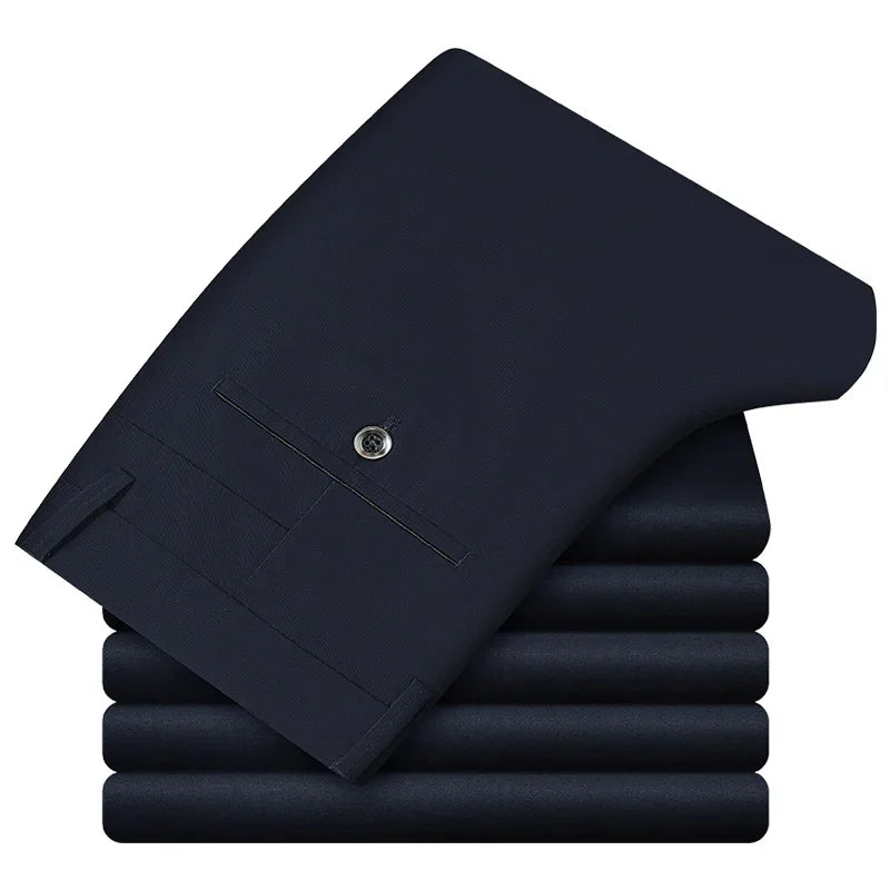 98% Cotton Casual Men's Pants Classic Straight Loose High Waist Elastic Trousers