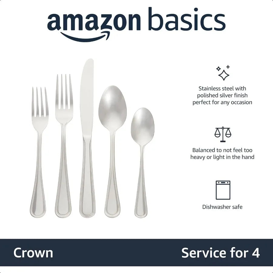 Stainless Steel Flatware Dishwasher Safe Service for 4 20 Piece