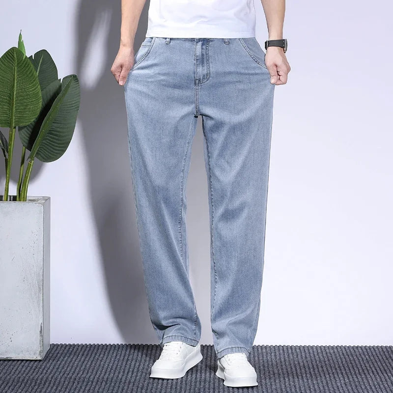 Soft Men's Baggy Jeans Thin Summer Breathable Straight Pants