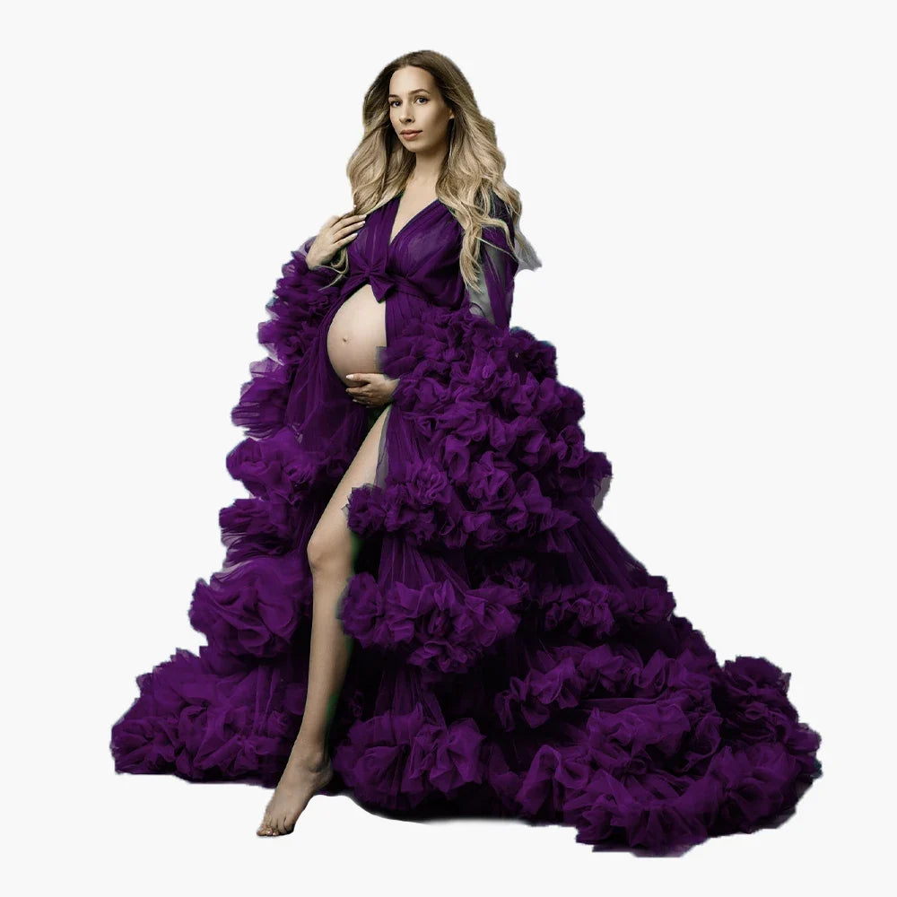 Maternity Dresses for Photoshoot Puffy Tulle Women Robe Long Sleeve Maxi Gown Wedding Anniversary Pregnancy Sleepwear Nightwear