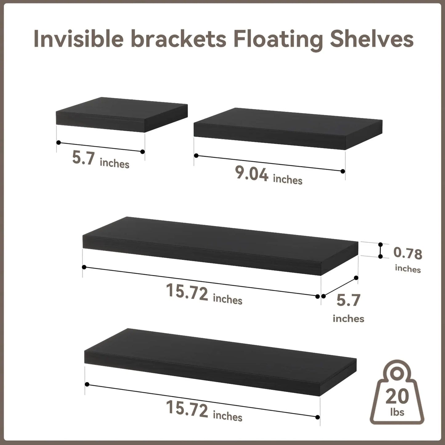 Floating Shelves with Invisible Bracket, Rustic Wood Wall Mounted Shelves Set of 4, Hanging Wall Shelves Display for Wall Room