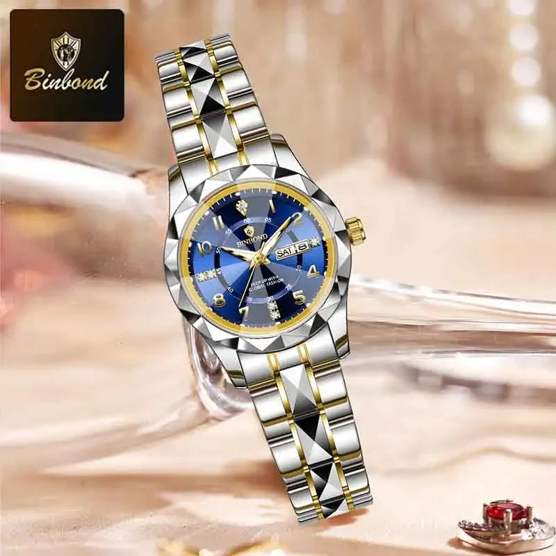 BINBOND Women Quartz Luxury Watch Waterproof with Week/ Date/ Clock