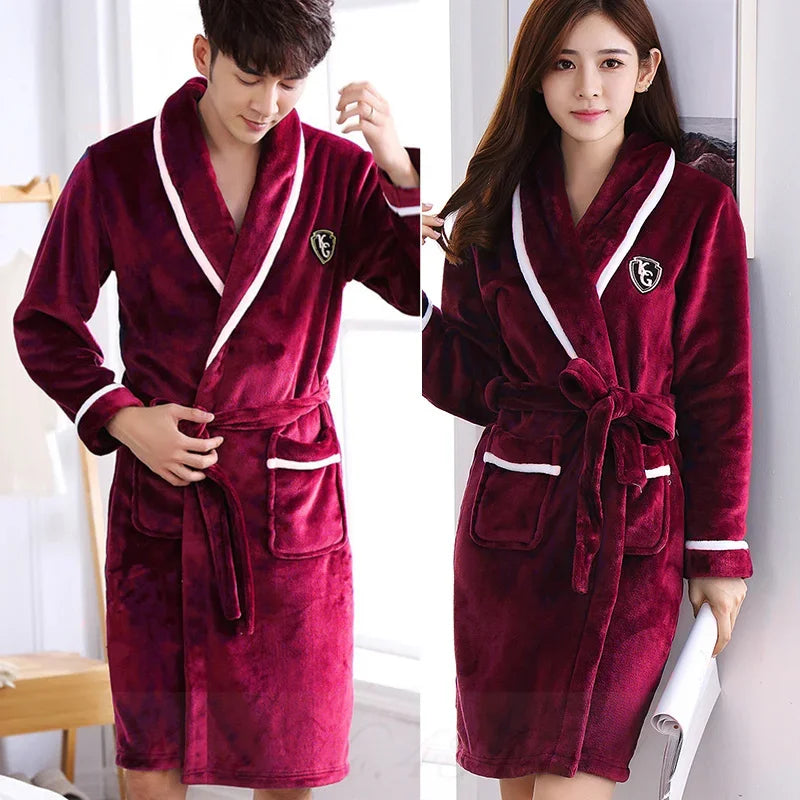 Thicken Warm Flannel Couple Robe Lounge Wear Winter Kimono Bathrobe Gown Sleepwear