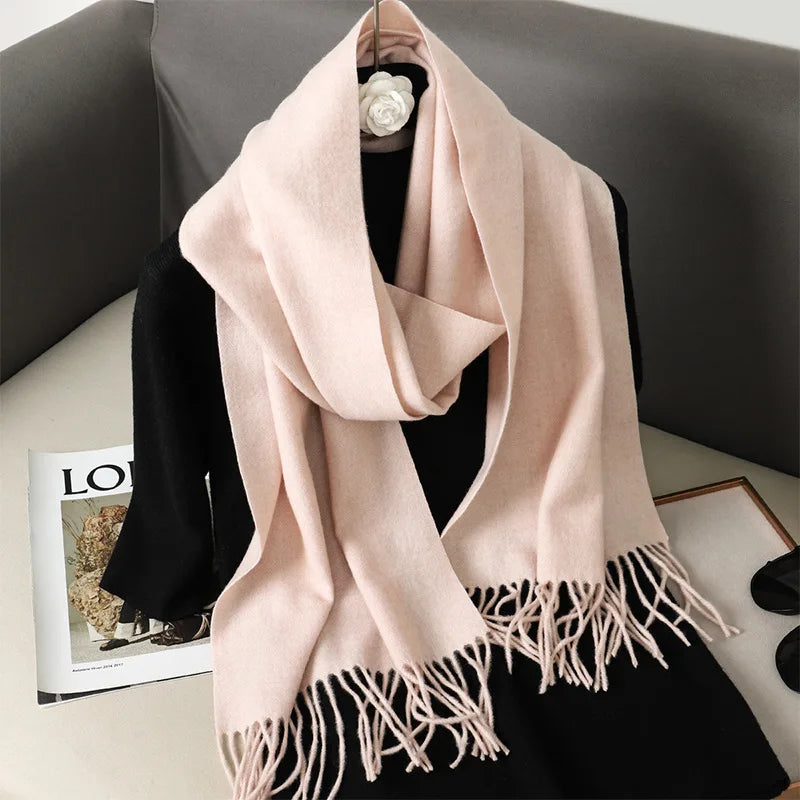 Color Solid Women Winter Scarf Warm Thicken Cashmere Shawl