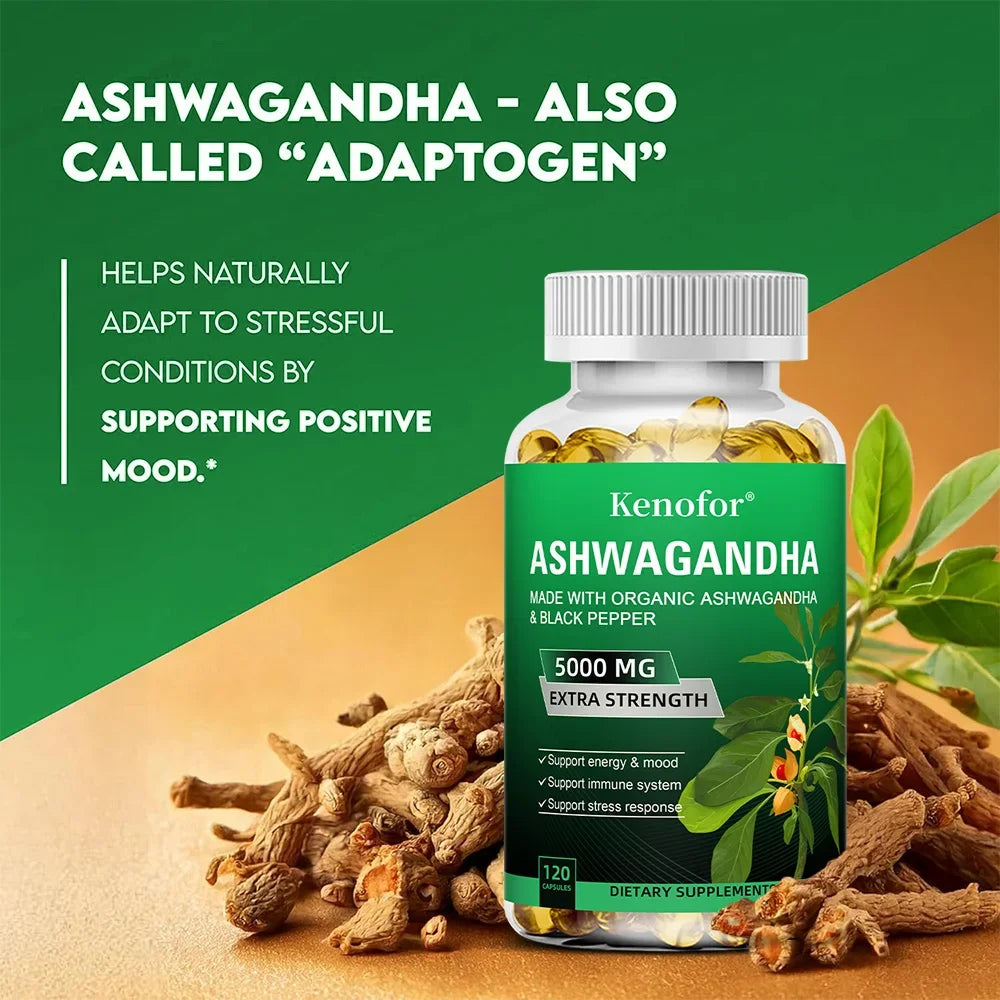 Ashwagandha Supplement 4800 Mg, Natural Adaptogen, Brain and Memory Enhancer, Improved Mood, Sleep and Energy, 120 Capsules