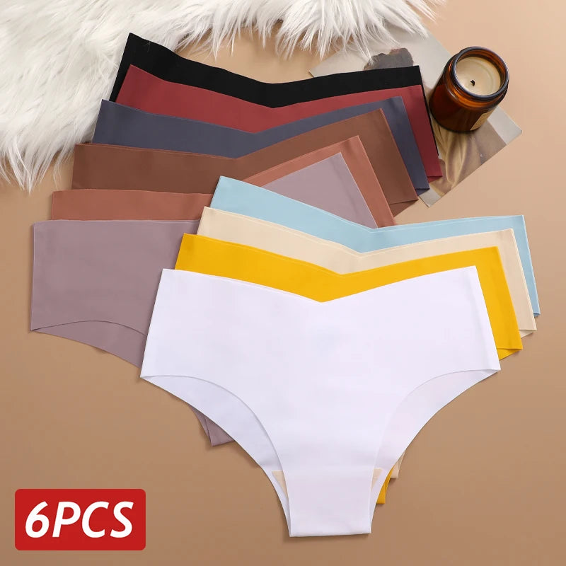 6PCS Women Seamless Panties Silk Ultra Thin Briefs Sexy V Waist