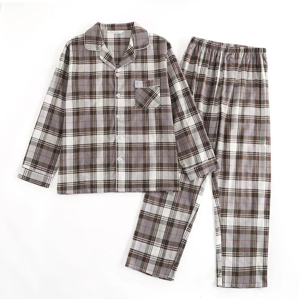 Plaid Design Multi Colors Warm Cotton Flannel Long-sleeved Trousers Pajamas Set for Men