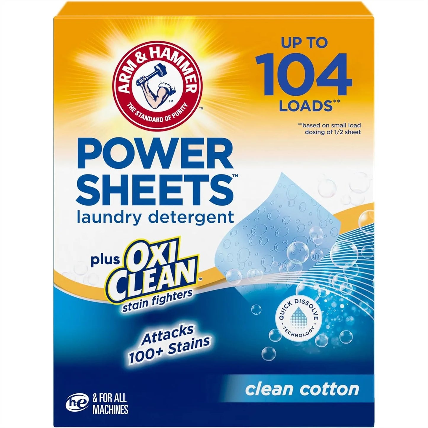 Laundry Detergent Sheets with OxiClean Stain Fighters, Clean Cotton Scent, 104 Medium Loads