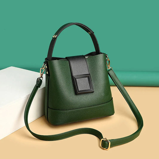 Solid Color Pu Decoration Elegant Hand-Held Bucket Bag