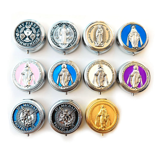 Retro Metal Guadalupe Holy Grail Saint Benedict Rosary Gift Box