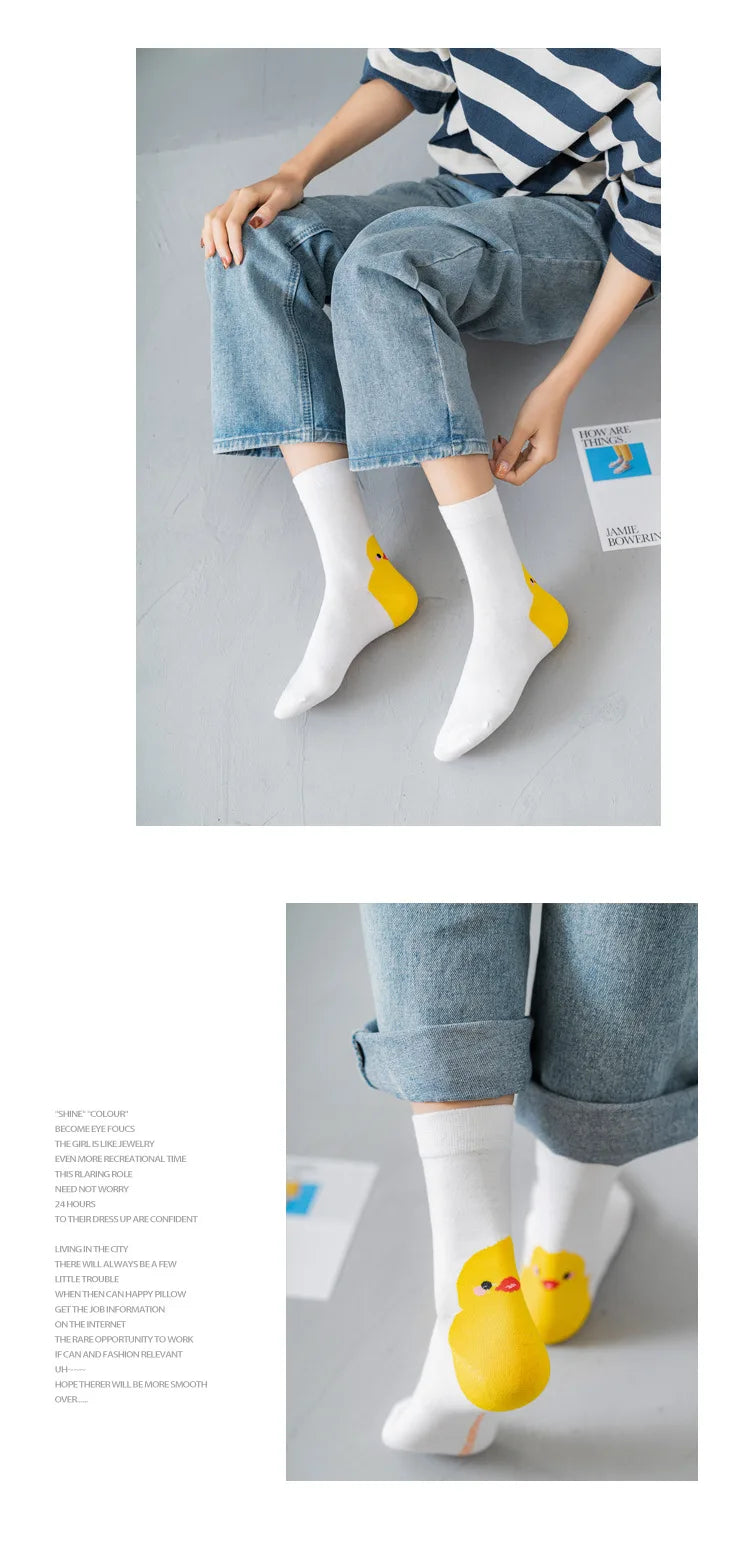 4 Pairs Cotton Pack Women Socks Duck Pattern