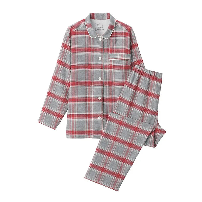 Cotton Flannel Plaid Men's & Women's High-quality Patterned Thick Pajamas for Autumn and Winter