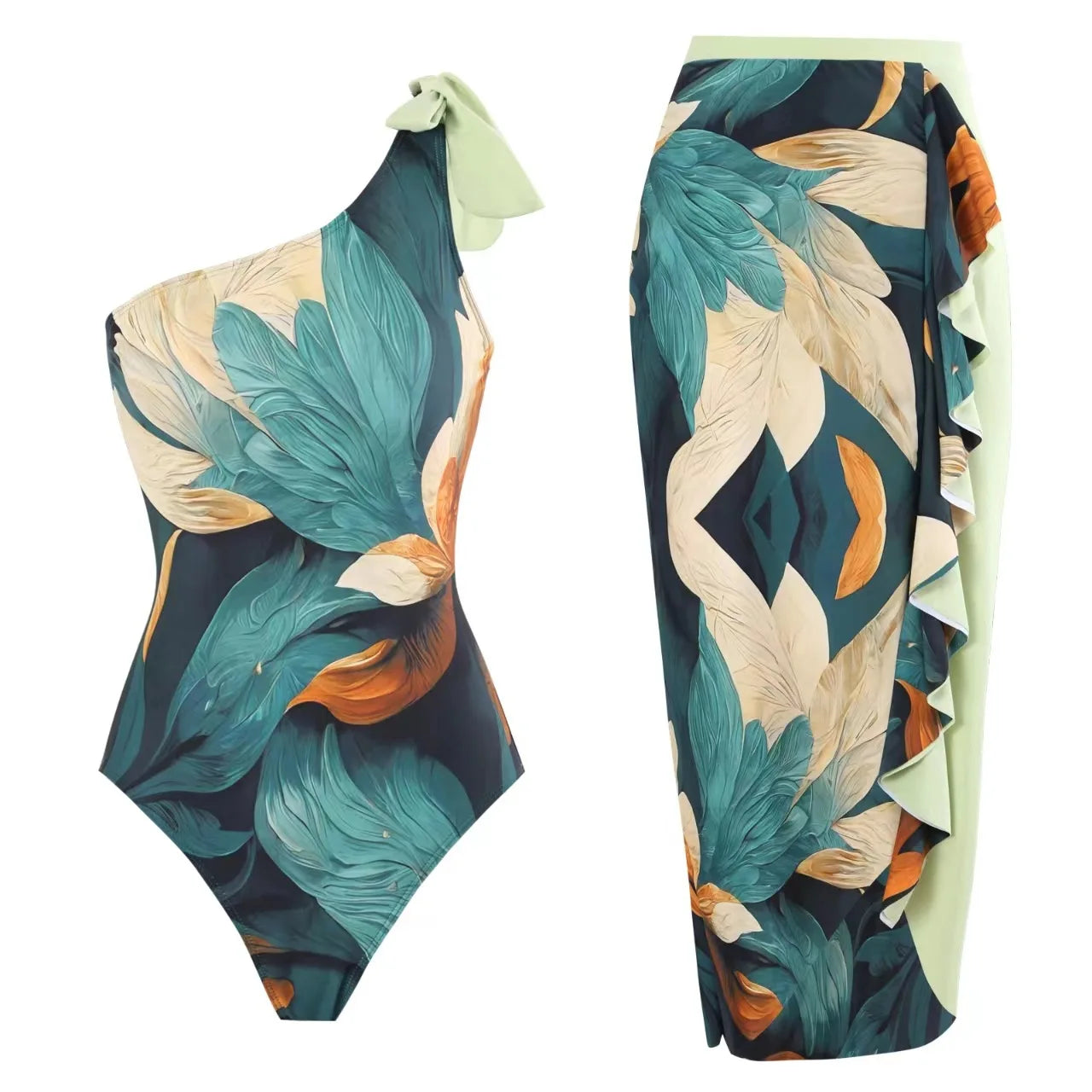 2-Piece Women Brazilian Floral Printed Ruffle Bikinis Strappy Bandage Swimwear