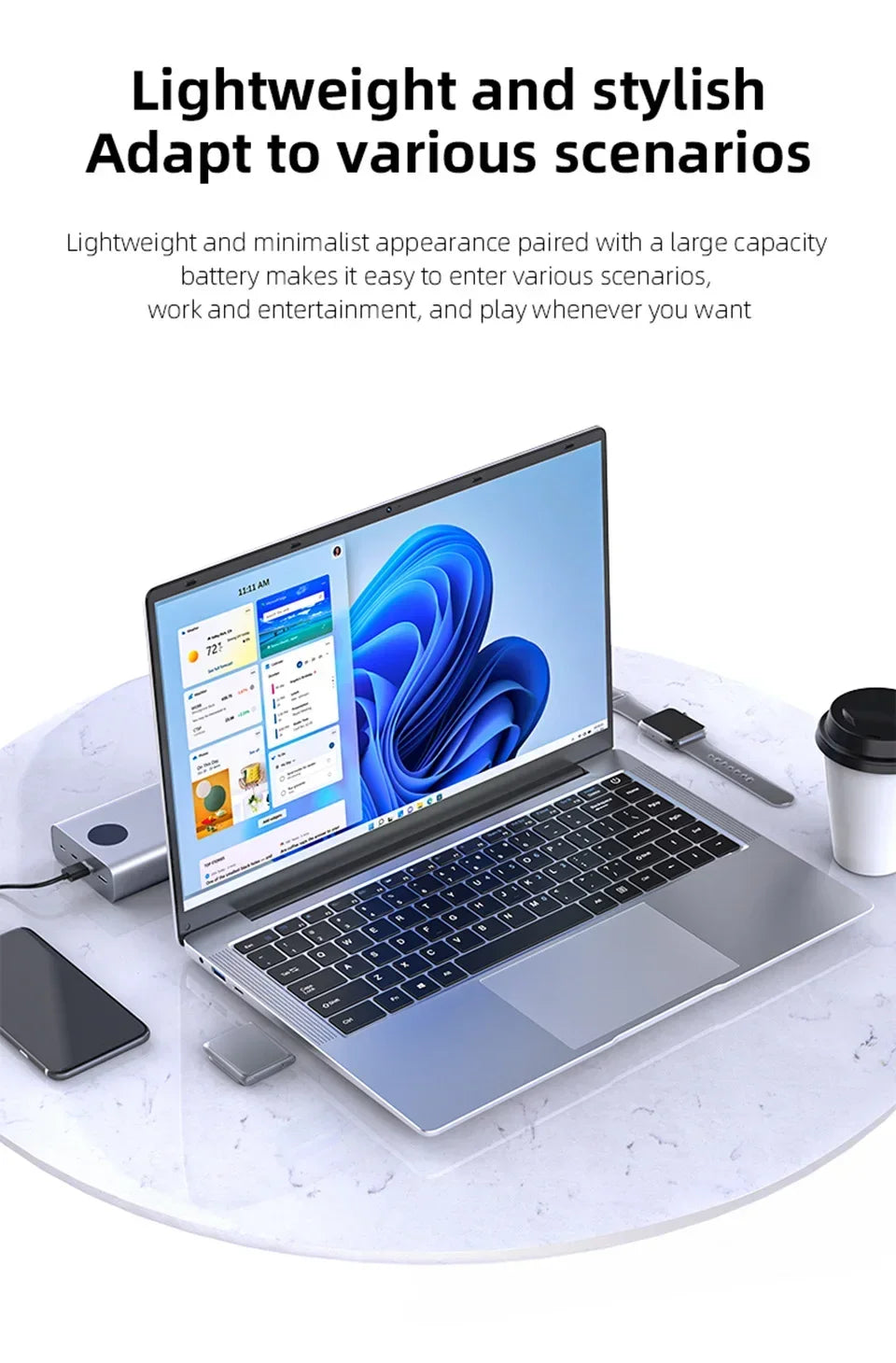 14.1 Inch FHD Ultra Thin Laptop Intel N3700/4405U Win11 DDR4 16GB/32GB RAM 2TB SSD Portable Business Office Notebook PC