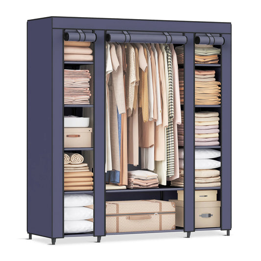 Portable Closet Wardrobe Storage Organizer Rail with Non-Woven Fabric Cover