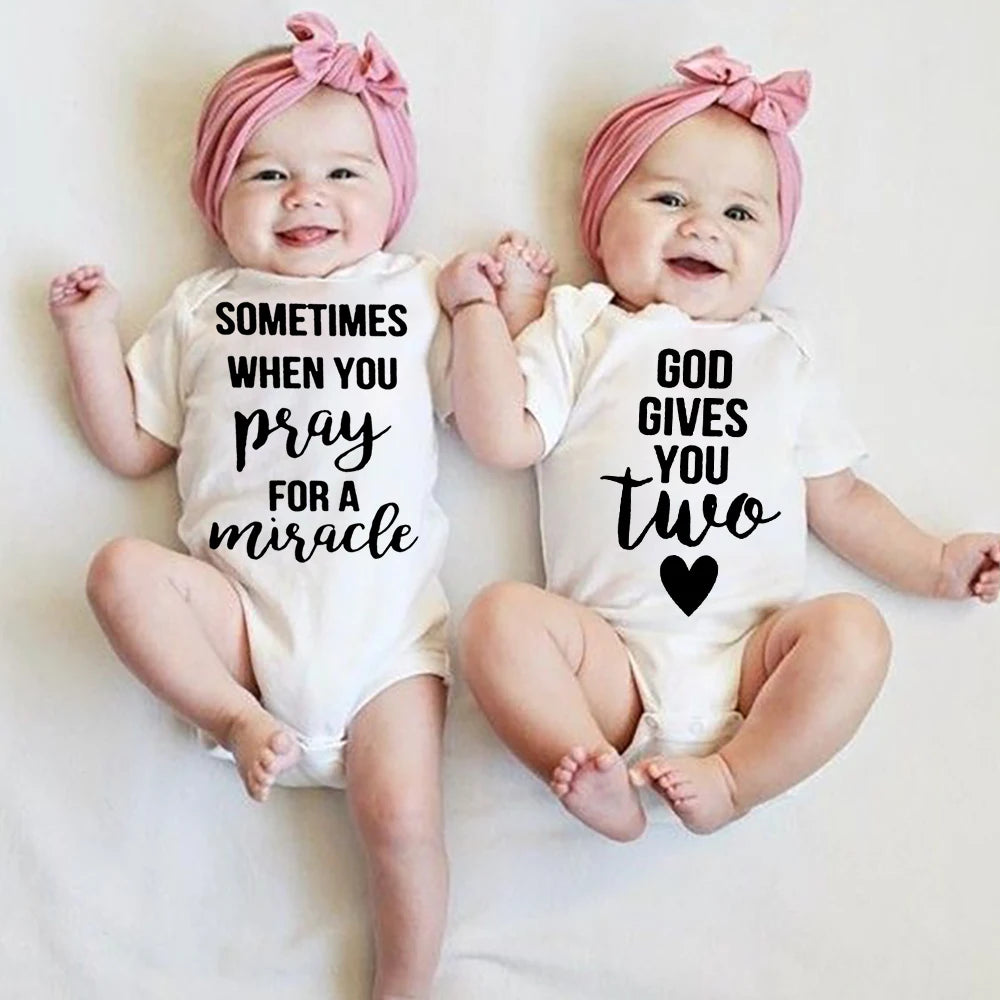 Twins Summer Newborn Baby Bodysuit Short Sleeve Unisex Boy Girls Jumpsuit