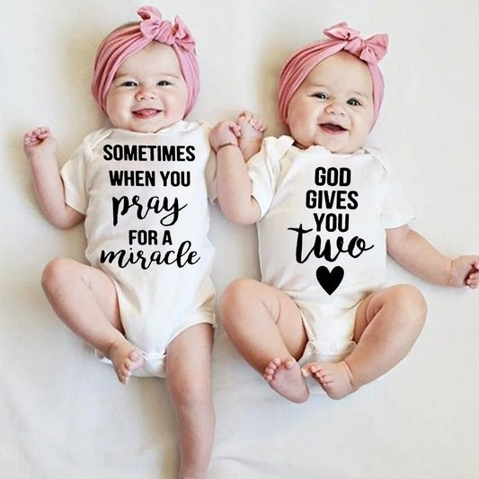Twins Summer Newborn Baby Bodysuit Short Sleeve Unisex Boy Girls Jumpsuit