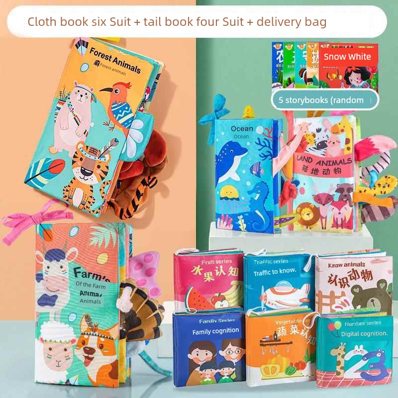 Baby Cloth Book Early Education Baby Tear-Proof Biteable Three-Dimensional Shredded Book 6 Months Cognitive Puzzle Sound Toy