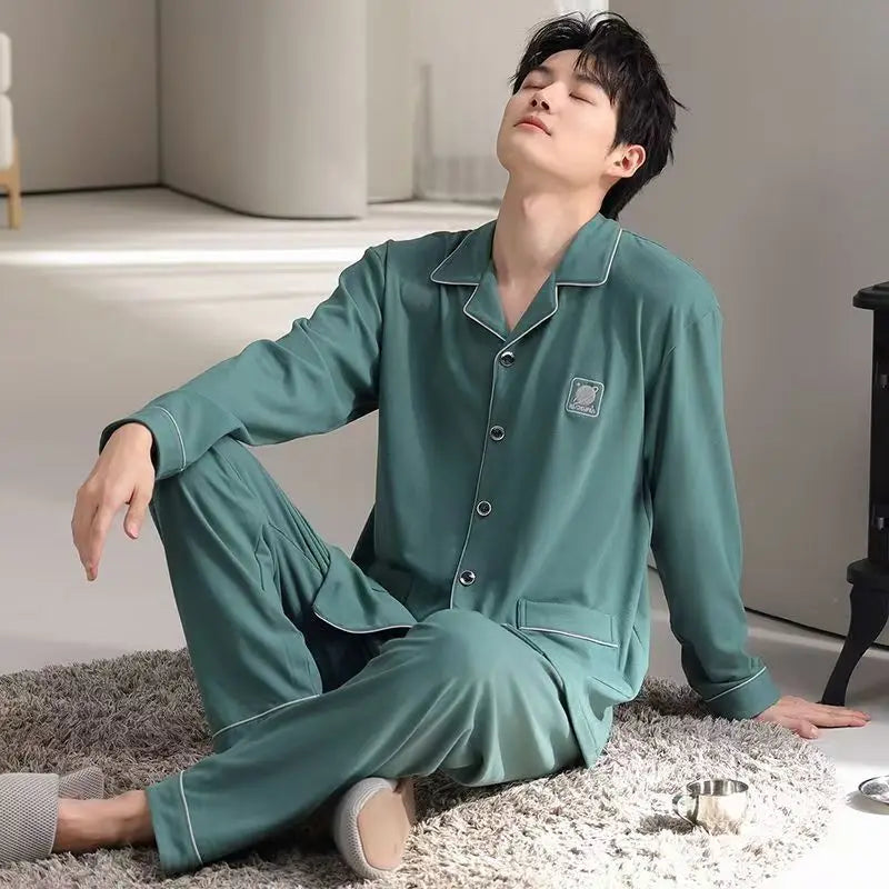 Casual Pajamas for Men, Autumn and Winter Long-Sleeved Set Loungewear