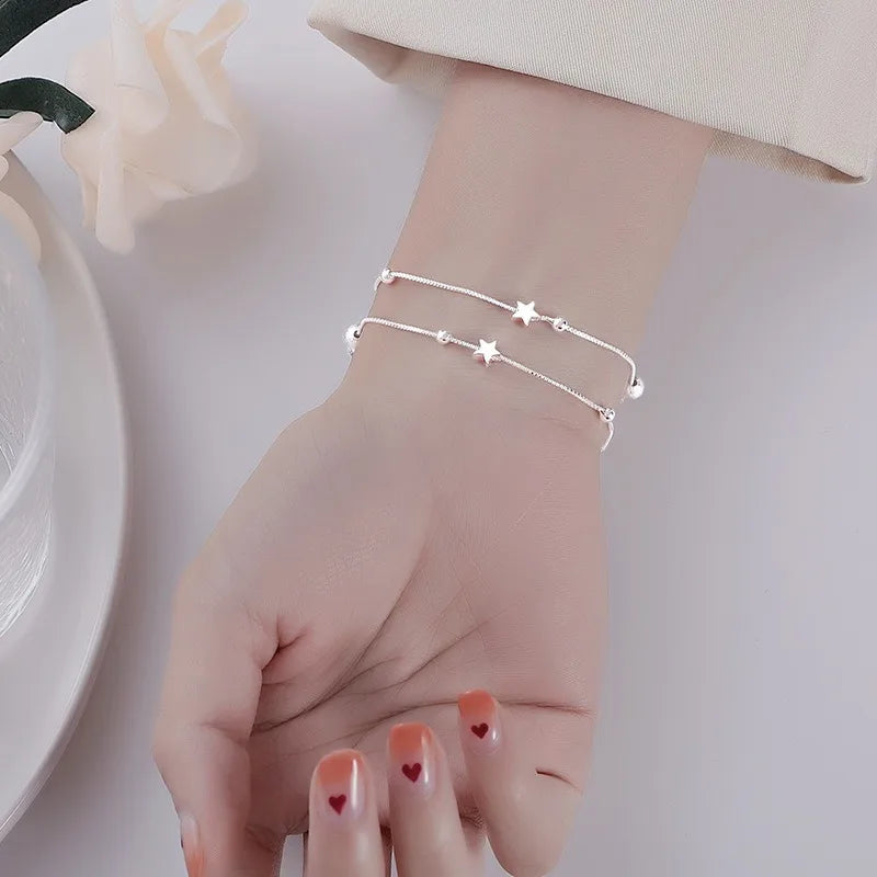 Luxury 925 Sterling Silver Adjustable Star Beaded Bracelets For Women