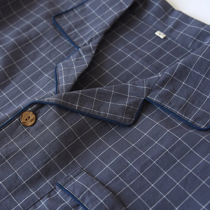 Men's Pajamas Summer Thin Short-sleeved Shorts Cotton Plaid