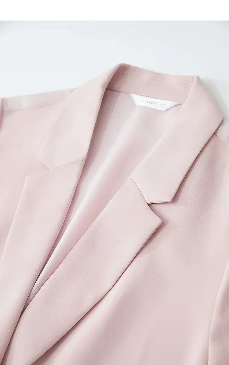 Amii Women's Top Minimalist 2025 Summer New Notched Lapel Contrast Material Patchwork One Button Short Sleeve Blazer 12542081