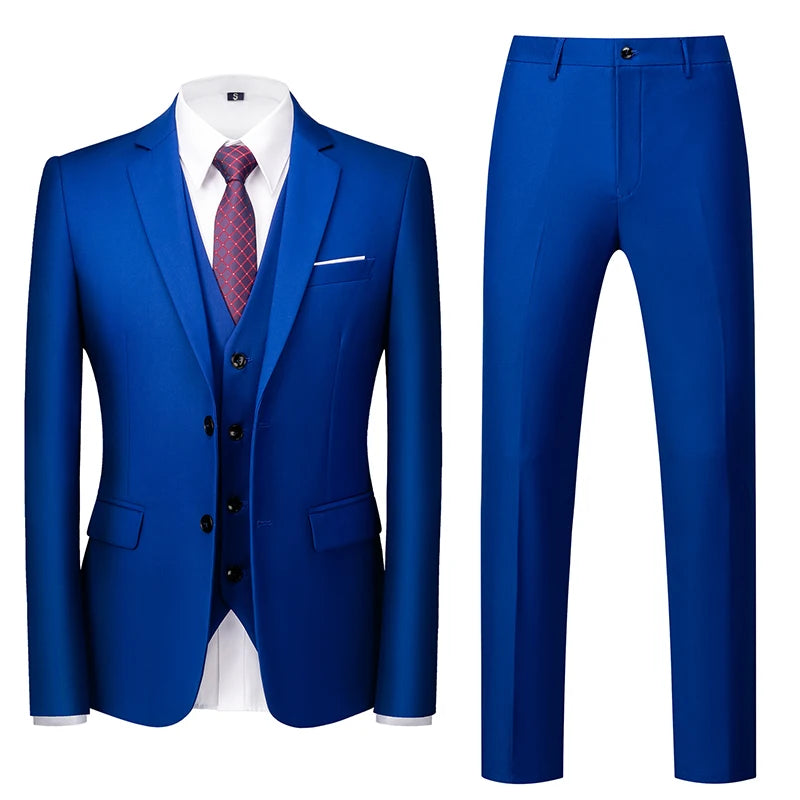 Men's 3 Piece Suit, Jacket Vest Trousers, Slim Fit Blazer Waistcoat Pants