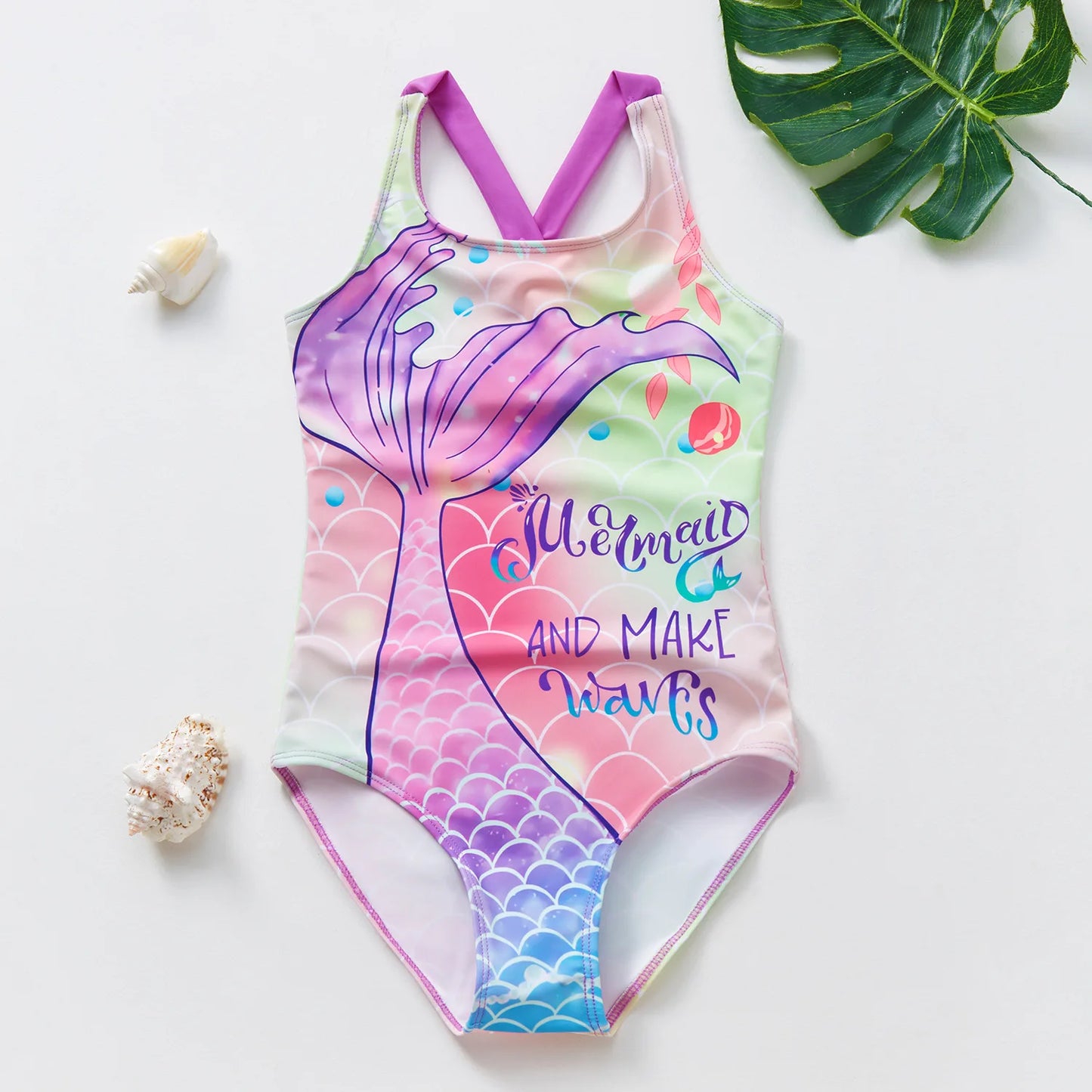 Girl Swimsuit One-Piece Mermaid Fish Scale Unicorn Children's Swimwear 2 - 8 Years