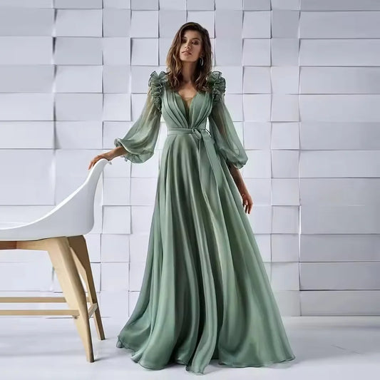 3/4 Sleeves Chiffon Long Occasion Gown Evening Dresses Prom Customized
