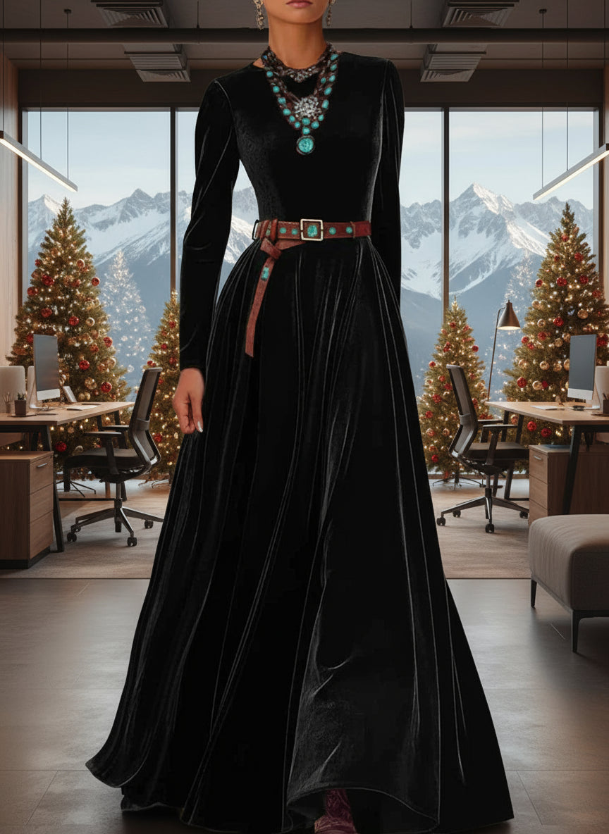 Spring Autumn O Neck Solid Chic Maxi Women Dress Long Sleeve Party Dress