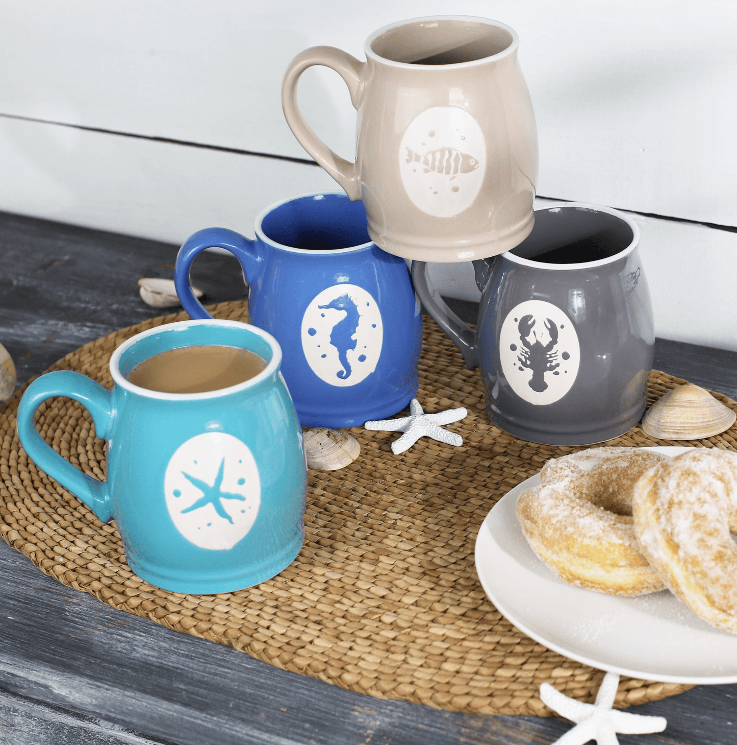 Costa Azul Ocean City 14.5-oz Stoneware Mugs Set of 4