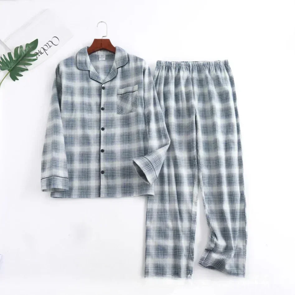 Plaid Design Multi Colors Warm Cotton Flannel Long-sleeved Trousers Pajamas Set for Men