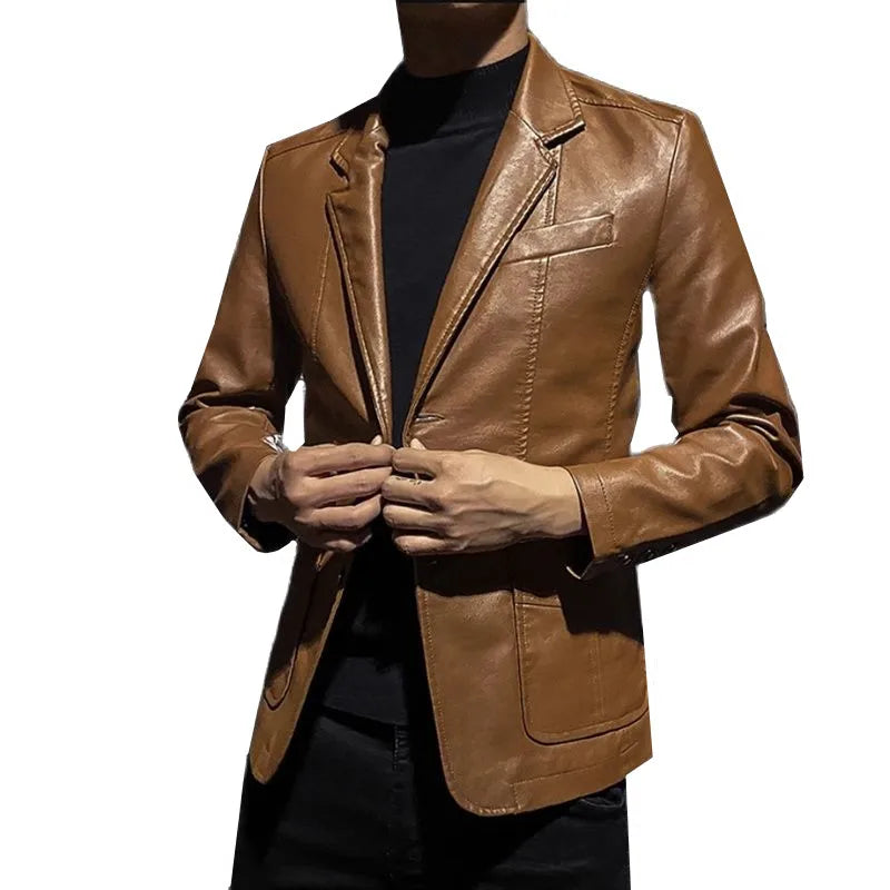 Men's Business Casual Leather Jacket Coats Large Size 5XL Slim Fit