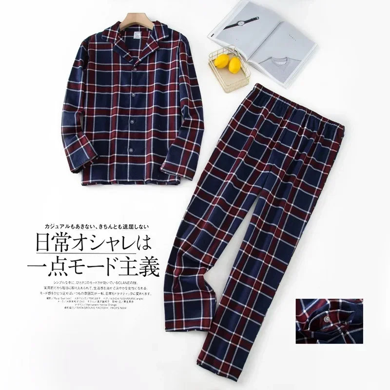 Plaid Design Multi Colors Warm Cotton Flannel Long-sleeved Trousers Pajamas Set for Men