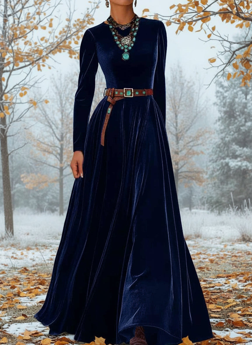 Spring Autumn O Neck Solid Chic Maxi Women Dress Long Sleeve Party Dress