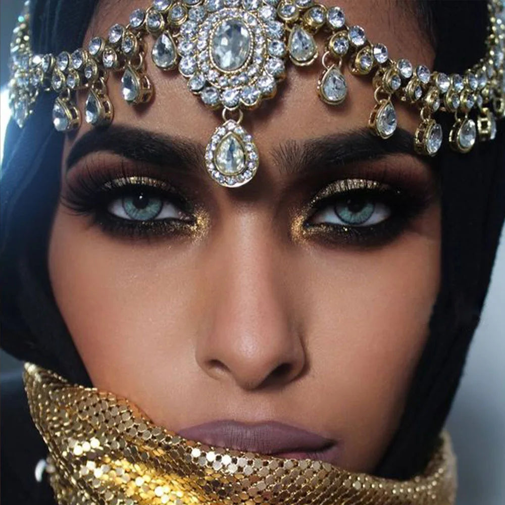 Vintage Rhinestone Head Chain Forehead Headband Indian African Bohemian Hair Accessories Crystal Fringe Tiara Headdress