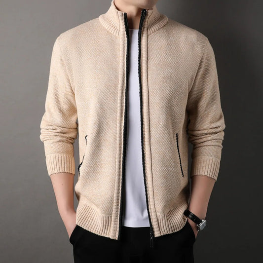 Men's Stand-up Collar Knit Sweater Jacket Autumn/ Winter Cardigan Slim Solid Color